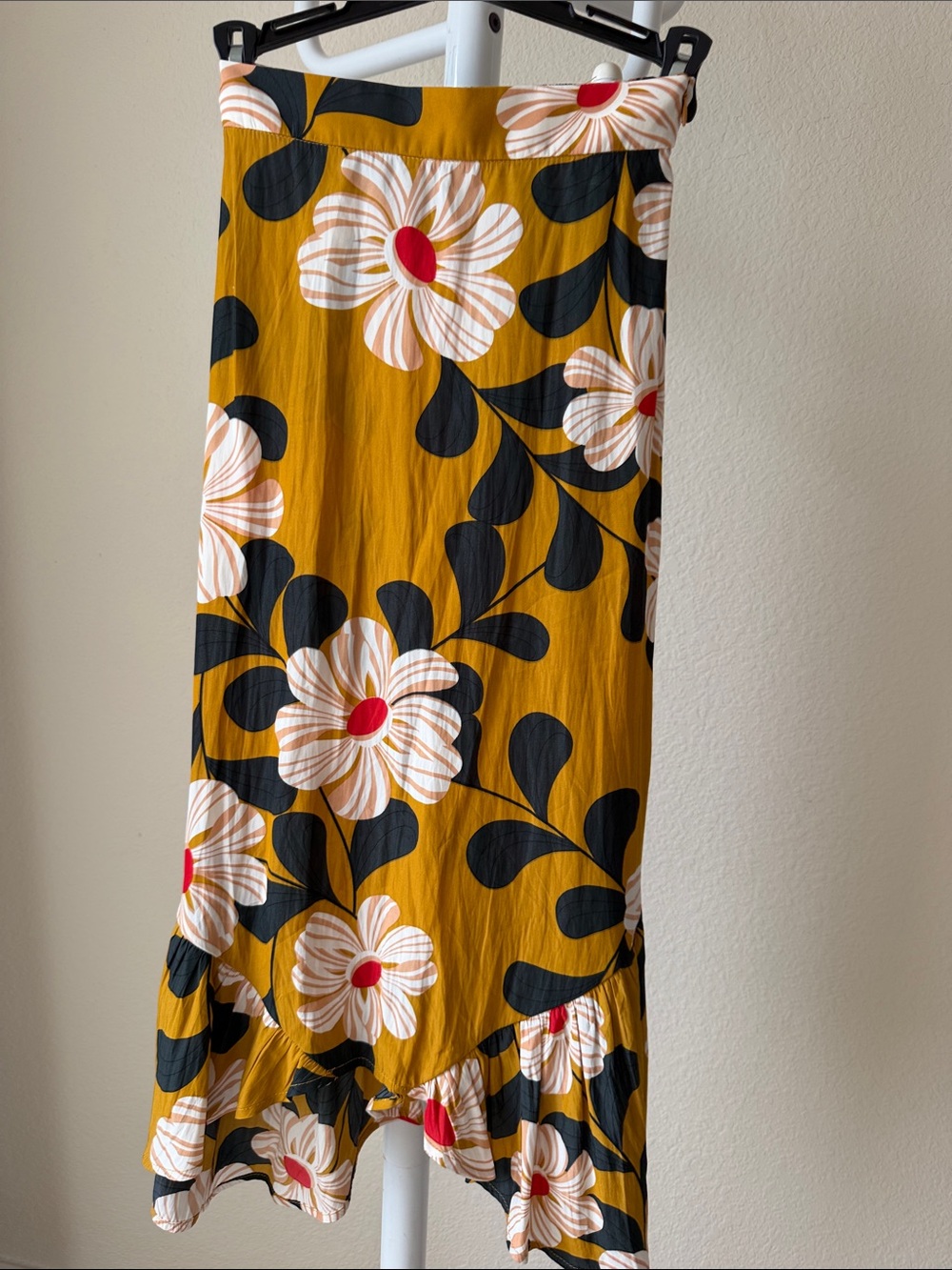 Eva Franco Mustard Yellow Floral High-Low Skirt size 0